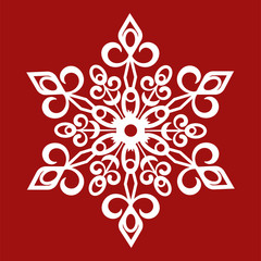 Snowflake vector icon. Isolated object on a red background.