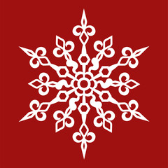Snowflake vector icon. Isolated object on a red background.