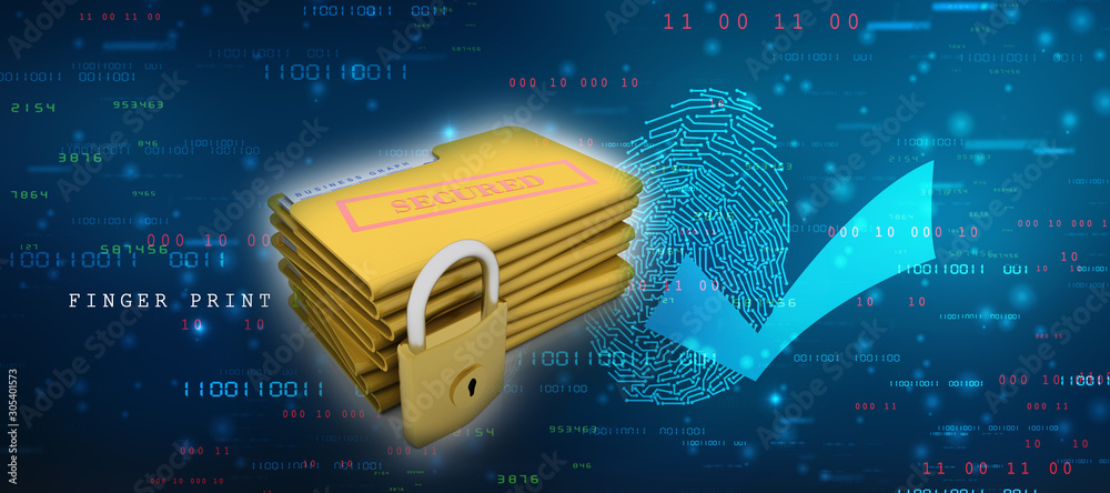 Poster yellow folder and lock. data security concept. 3d rendering