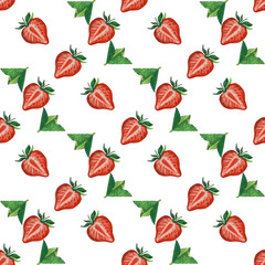 Watercolor seamless pattern with strawberry. Hand drawing decorative background. Print for textile, cloth, wallpaper, scrapbooking