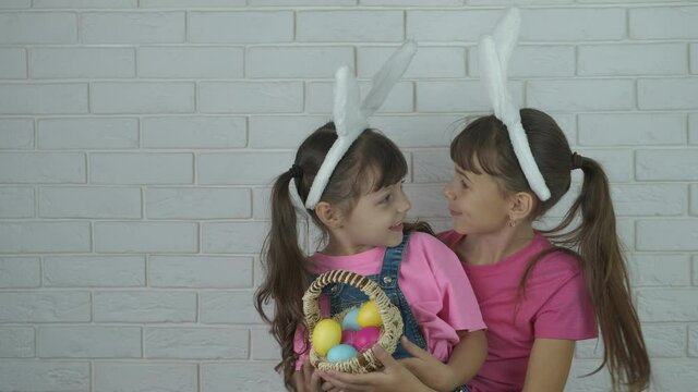 Friends with colorful eggs.
