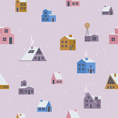 Seamless pattern with cute scandinavian houses. Editable vector illustration.