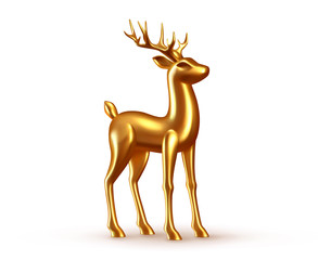 Deer Golden volumetric 3D design. Gold metal reindeer. vector illustration