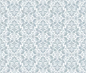 Poster Wallpaper in the style of Baroque. Seamless vector background. White and blue floral ornament. Graphic pattern for fabric, wallpaper, packaging. Ornate Damask flower ornament © ELENA