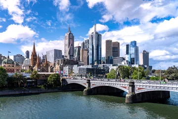 Foto op Plexiglas Melbourne / Australia - October 25 2019 : Melbourne city business district (CBD), Yarra River, Princess Bridge, Australia © LAYHONG
