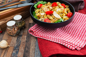 fusilli chicken roasted italian cheese with basil and parmesan sauce