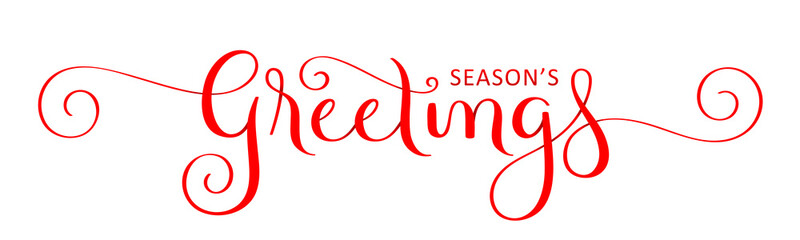 SEASON'S GREETINGS red vector brush calligraphy banner with spirals © HowLettery Studio