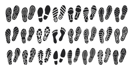 Print of shoe vector black set icon.Vector illustration print of sole shoe on white background . Isolated set icon footprint foot. - obrazy, fototapety, plakaty