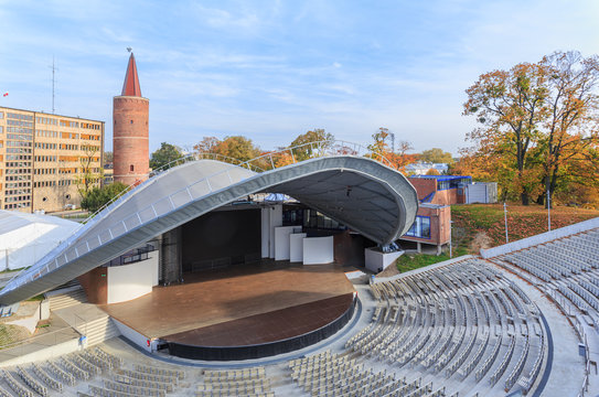Amfiteatr w Opolu, Polska, 19 październik 2019.  W tym miejscu odbywają się co roku festiwale piosenki polskiej