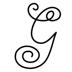 Black hand written monogram capital letter G on a white isolated background