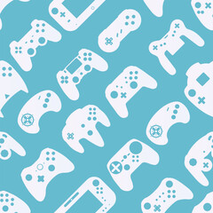 Video game controller background Gadgets and devices seamless pattern Coral Blue color Eps10 vector © Darcraft