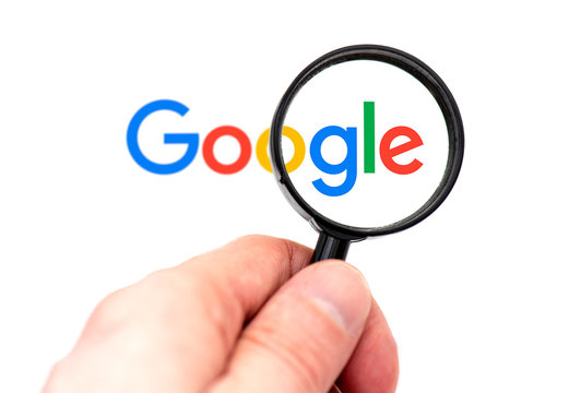 NY - NOV 25: New GOOGLE Logotype with Magnifying Glass in front of Monitor, Google Homepage on November 25. 2019 in USA