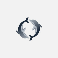 Dolphins round logo design template - vector