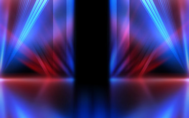 Empty dark abstract background. Background of empty show scene. Glow of neon lights on an empty stage. Dark tunnel