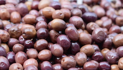 Background of olives close up. Healthy food background. Food concept.