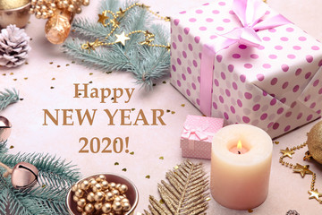 Champagne, gifts and Christmas decor