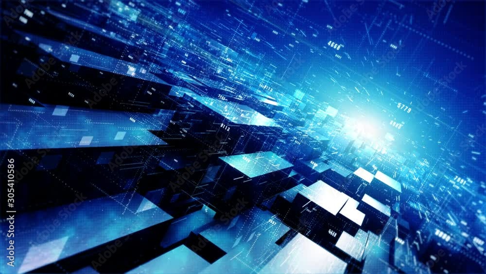 Poster digital cyberspace geometric background with particles and digital data network connections.