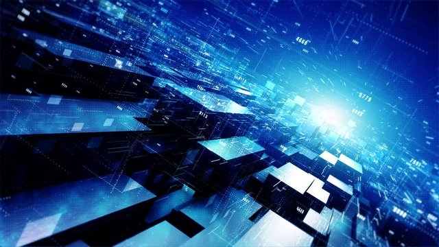 Digital cyberspace geometric background with particles and digital data network connections.