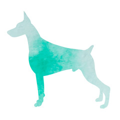 white background, watercolor silhouette of a dog, green