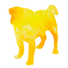 a white background, watercolor silhouette of a dog