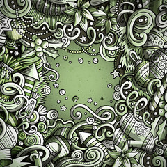 Cartoon cute doodles Happy New Year monochrome frame