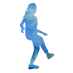 vector, isolated, silhouette of a watercolor dancing girl, woman