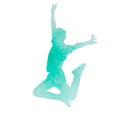 watercolor silhouette of a guy jumping