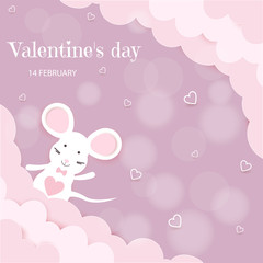 Valentine's day, mouse on pink background, postcard, Valentine's day, February 14