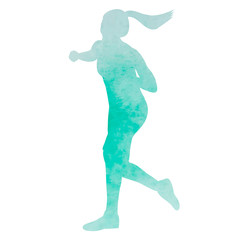 vector, on a white background, green watercolor silhouette of a child, girl dancing