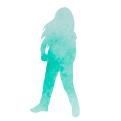 watercolor silhouette of a child, a girl dancing