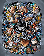 Cartoon vector doodles Winter illustration. cold season funny picture