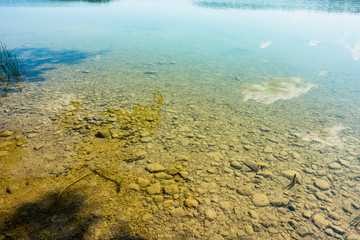 Jezioro lazurowe las turkusowe drzewa plaża wdzydze