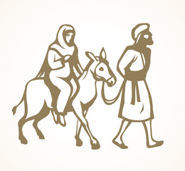 Joseph and Mary go to Bethlehem. Vector drawing