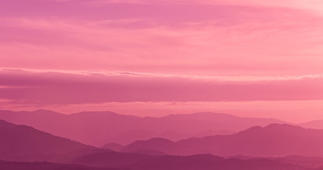 Beautiful landscape mountain range and purple sky at the sunset, twilight period which including of sunrise 