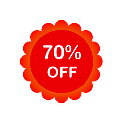 Sale and discount label. 70% Off Promotion Sale. 70 percent off. Vector illustration.