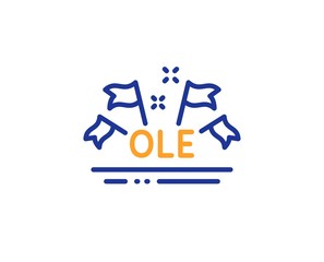 Championship with flags sign. Ole chant line icon. Sports event symbol. Colorful outline concept. Blue and orange thin line ole chant icon. Vector