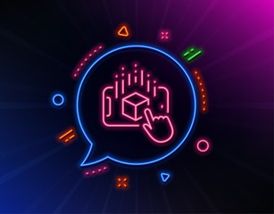 Augmented reality phone line icon. Neon laser lights. VR simulation sign. 3d cube symbol. Glow laser speech bubble. Neon lights chat bubble. Banner badge with augmented reality icon. Vector