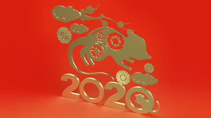 Chinese new year 2020 3d rendering for holiday content.