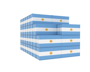 3D Illustration of the group Cargo Containers with Argentina and China Flag on white background. Delivery, transportation, shipping freight transportation.