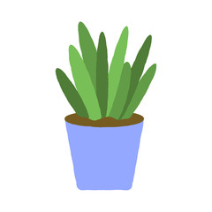 Vector illustration of a textured succulent in a blue pastel plant pot. Houseplant graphic.
