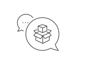 Box line icon. Chat bubble design. Delivery parcel sign. Packing boxes symbol. Outline concept. Thin line packing boxes icon. Vector