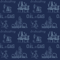 Oil and gas transportation. Ocean, railroad and road transport. Gray on black. Seamless pattern. EPS10 vector illustration