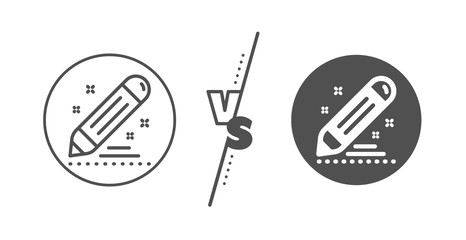 Pencil sign. Versus concept. Brand contract line icon. Edit social marketing report symbol. Line vs classic brand contract icon. Vector
