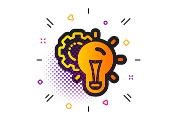 Settings cogwheel sign. Halftone circles pattern. Idea gear icon. Working process symbol. Classic flat idea gear icon. Vector