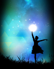 Girl holding moon cartoon ballerina in the real world silhouette art photo manipulation © Nig3la