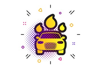 Car wash icon. Halftone dots pattern. Automated teller carwash symbol. Water drops signs. Classic flat carwash icon. Vector