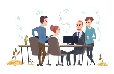 Effective business team. People group create a startup. Investors are discussing the project vector illustration. Teamwork startup management, corporate professional employee