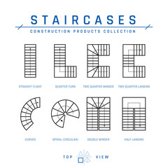 Staircases, top view, vector in outline style