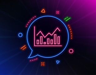 Financial chart line icon. Neon laser lights. Economic graph sign. Stock exchange symbol. Business investment. Glow laser speech bubble. Neon lights chat bubble. Vector
