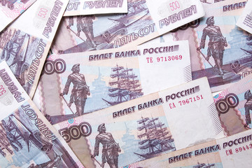 Russian ruble. Russian currency closeup in the form of texture.